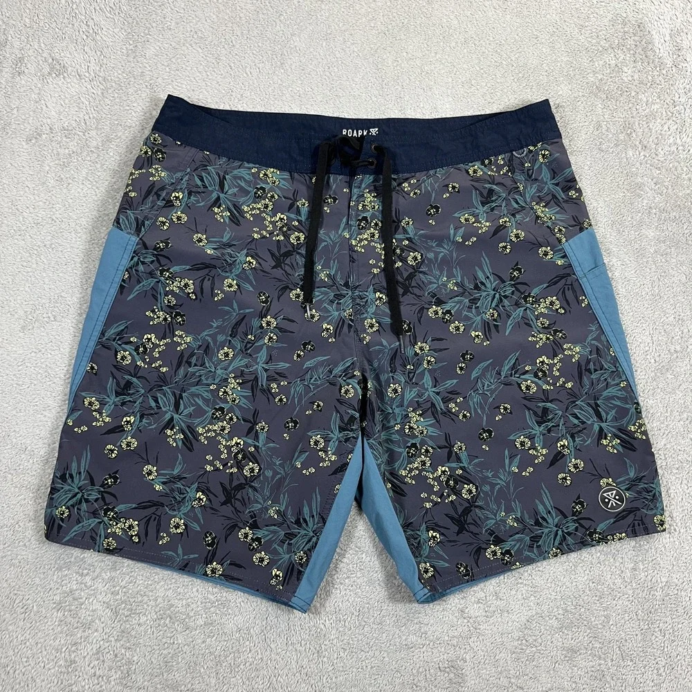 Roark Board Shorts Mens 34 Blue Floral Print Swim Pocket Beach Surfing Strech